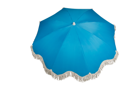 1.75m Premium 100% Canvas Beach Umbrella, UV50+, Wood Pole, Cotton Tassels, Tilting Mechanism, Sand Screw - Peacock Paradise
