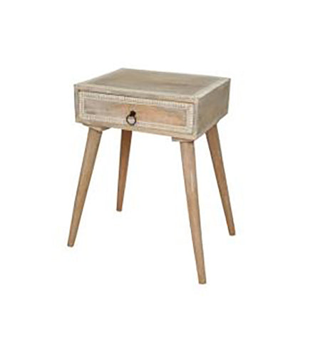 Natural, Mango Wood, Bedside Table With Drawer, 66 x 46 x 36cm