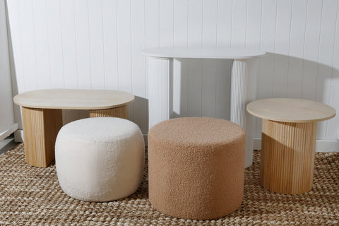 Talia Pouf Stool Teddy Plush White