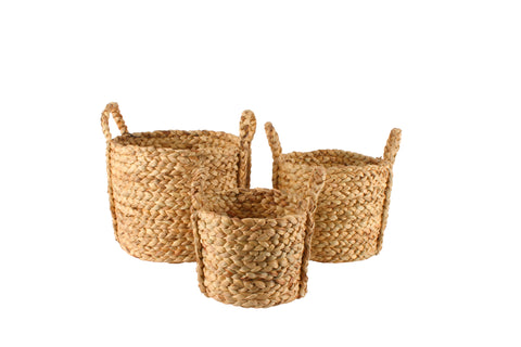 Carlota Set Of 3 Natural Water Hyacinth Round Woven Storage Baskets with Handles