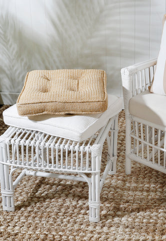 Durable natural seat cushion with button accents for outdoor use, 42 x 40 x 5 cm