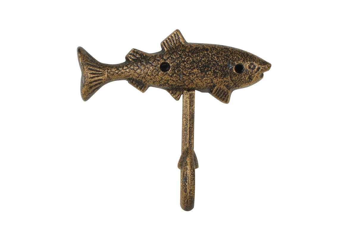 Antique Gold Cast Iron Fish Hook 16 x 15 x 5cm