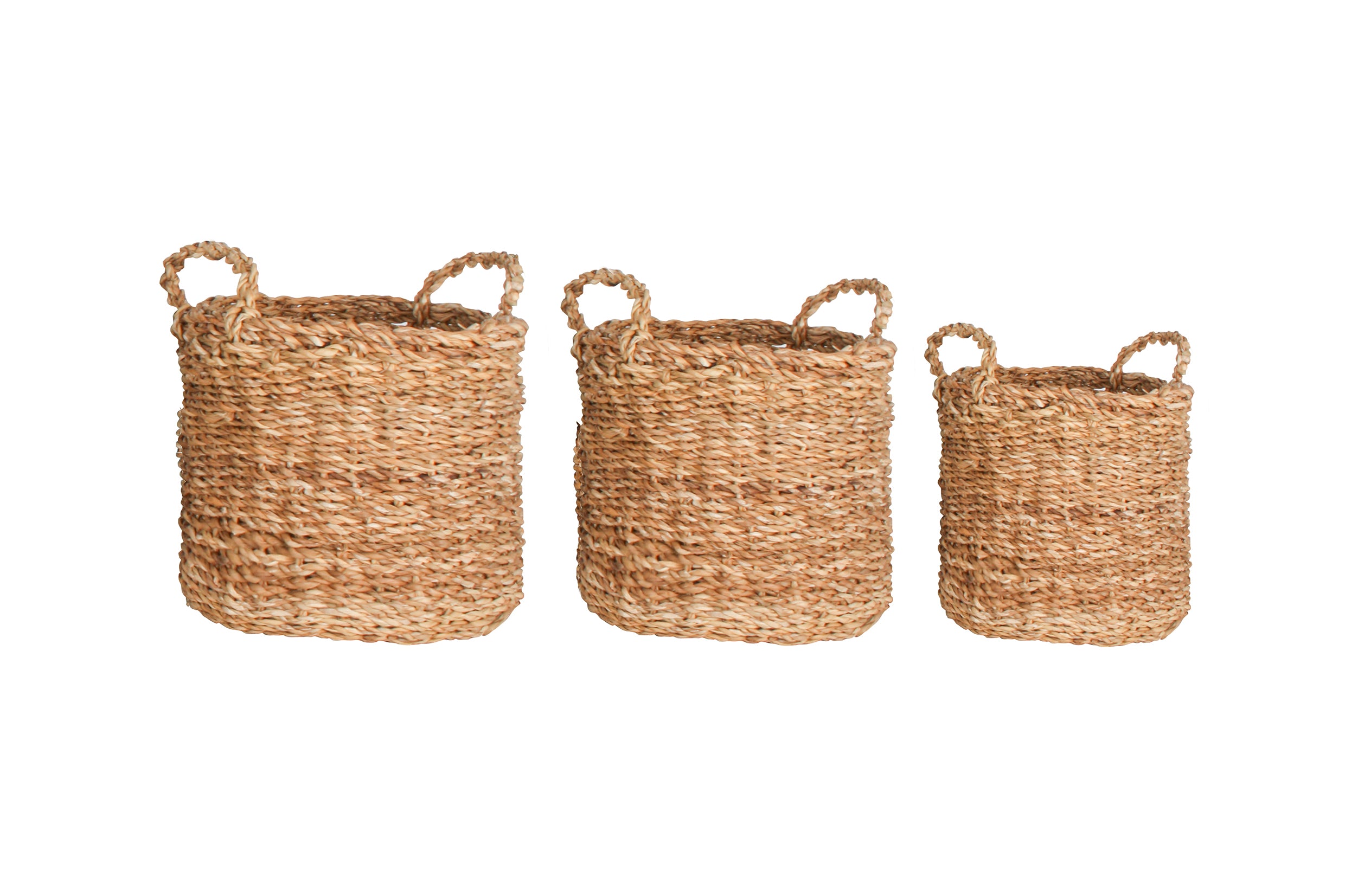 YAMBA SET OF 3 SEAGRASS ROUND BASKET WITH HANDLE