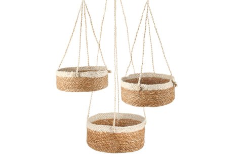 Airlie Set Of 3 Jute Hanging Basket With Rope Hanger