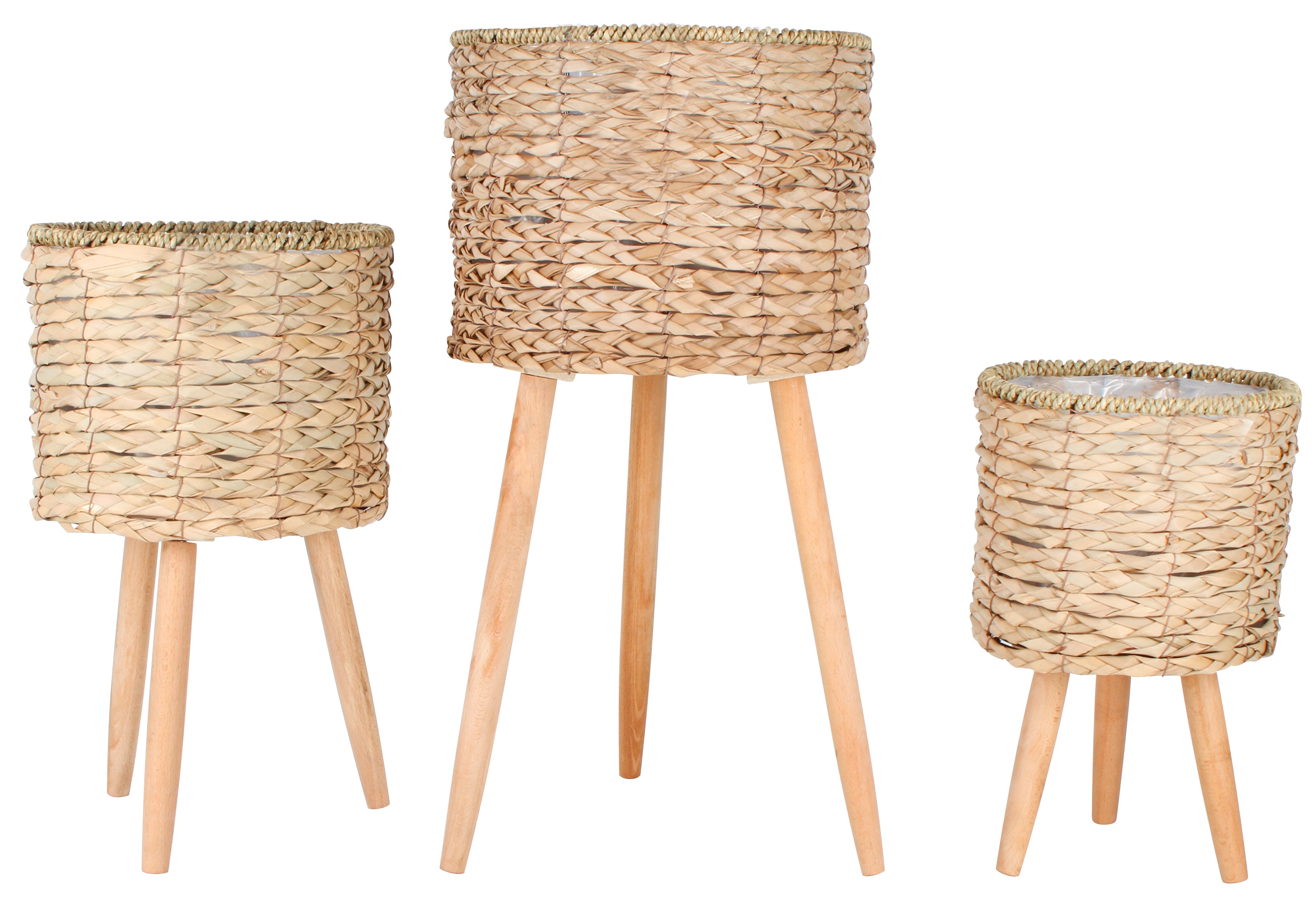 3 legged pot plant stand Malo Pot Plant Stands with Legs Wood Colour Set of 3