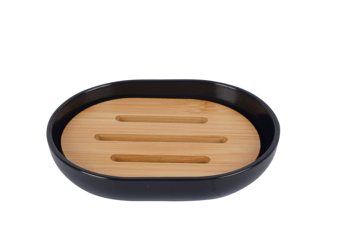 Soap Dish With Bamboo Insert Black or White