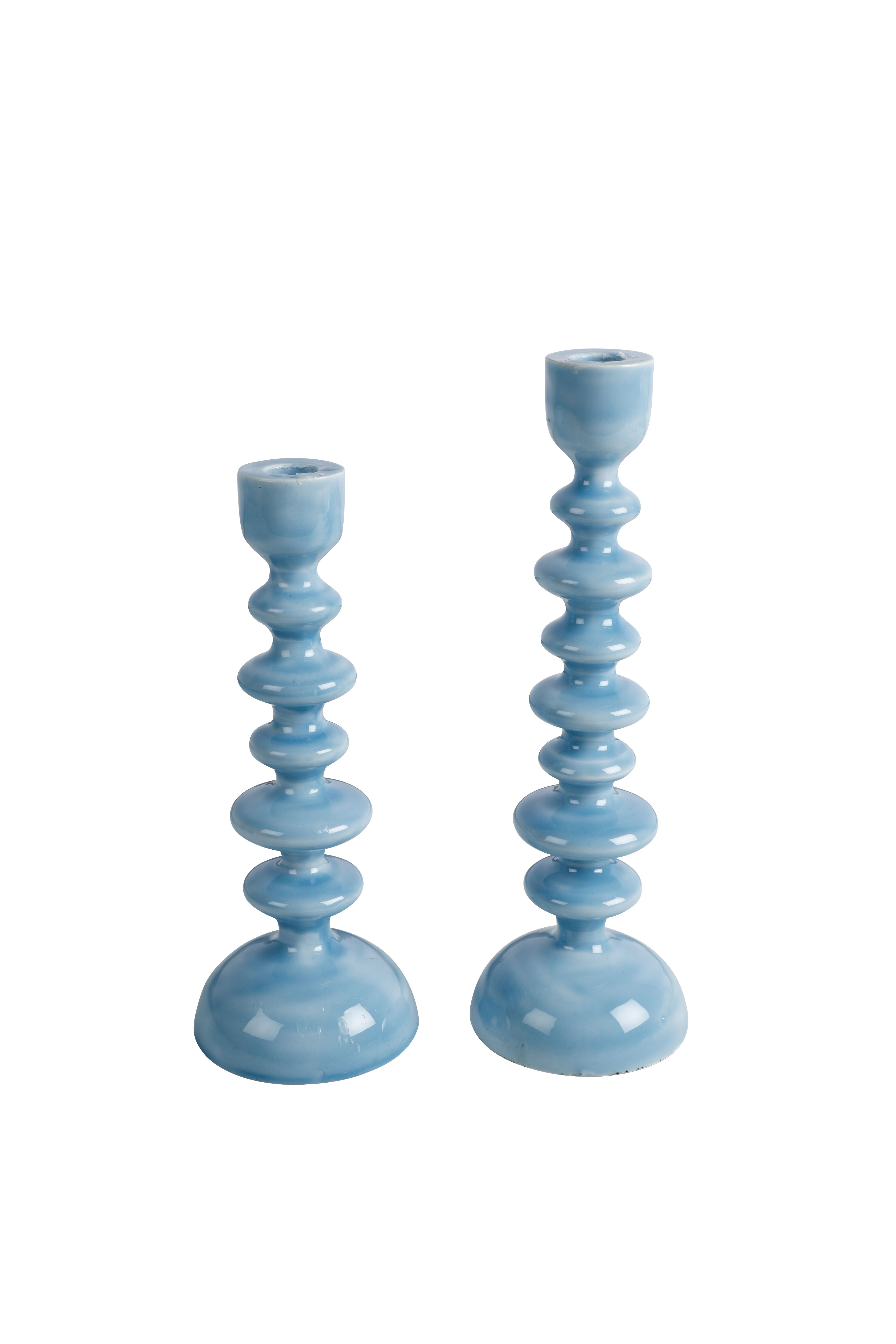 Stylish 20cm Blue Enamel Tapered Candle Holder - Adds a touch of elegance and color to your space