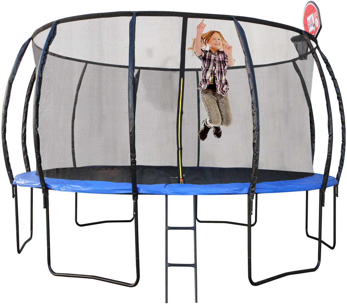 10ft 305cm Trampoline with Ladder, Shoe Bag, Baskeball Hoop, UV Resistant Mat, Galvanised Steel Springs and Frame, Blue - DELIVERY TO BRISBANE METRO ONLY ***DELIVERY FEE APPLIES***