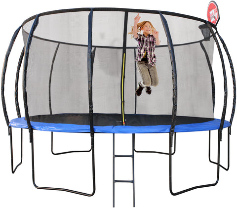 10ft 305cm Trampoline with Ladder, Shoe Bag, Baskeball Hoop, UV Resistant Mat, Galvanised Steel Springs and Frame, Blue - DELIVERY TO BRISBANE METRO ONLY ***DELIVERY FEE APPLIES***
