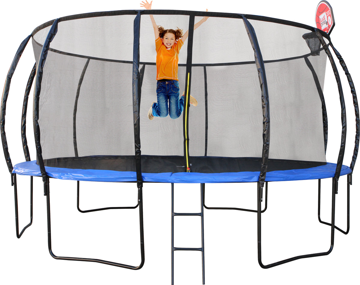 12ft 366cm Trampoline with Ladder, Shoe Bag, Baskeball Hoop, UV Resistant Mat, Galvanised Steel Springs and Frame, Blue - DELIVERY TO BRISBANE METRO ONLY ***DELIVERY FEE APPLIES***