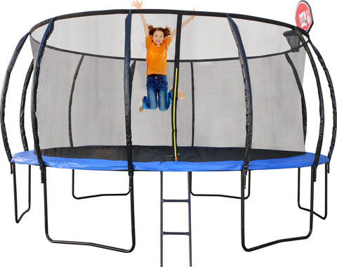 12ft 366cm Trampoline with Ladder, Shoe Bag, Baskeball Hoop, UV Resistant Mat, Galvanised Steel Springs and Frame, Blue - DELIVERY TO BRISBANE METRO ONLY ***DELIVERY FEE APPLIES***