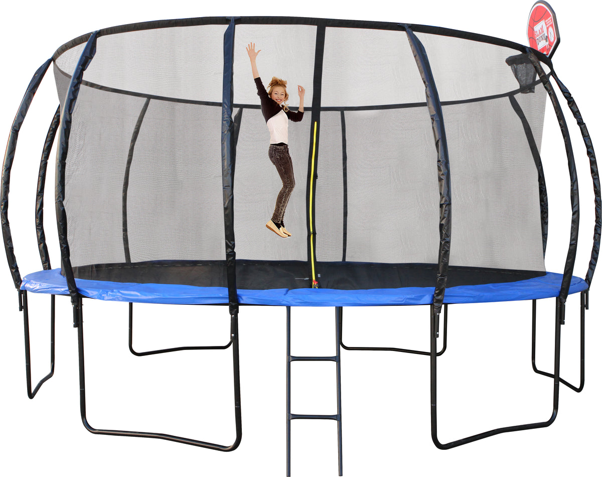 16ft 488cm Trampoline with Ladder, Shoe Bag, Baskeball Hoop, UV Resistant Mat, Galvanised Steel Springs and Frame, Blue - DELIVERY TO BRISBANE METRO ONLY ***DELIVERY FEE APPLIES***
