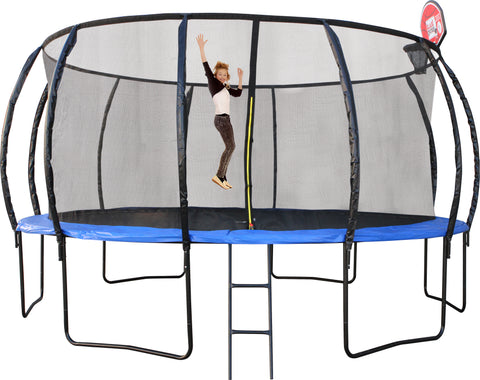 16ft 488cm Trampoline with Ladder, Shoe Bag, Baskeball Hoop, UV Resistant Mat, Galvanised Steel Springs and Frame, Blue - DELIVERY TO BRISBANE METRO ONLY ***DELIVERY FEE APPLIES***